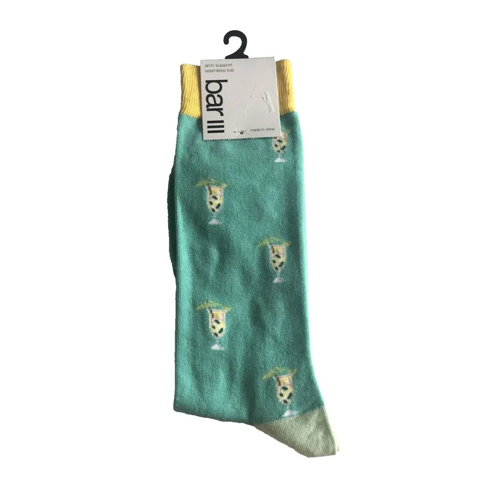 Bar III Mens Socks Cotton Blend Pina Colada Aqua Arch Support Summer Beach 10-13